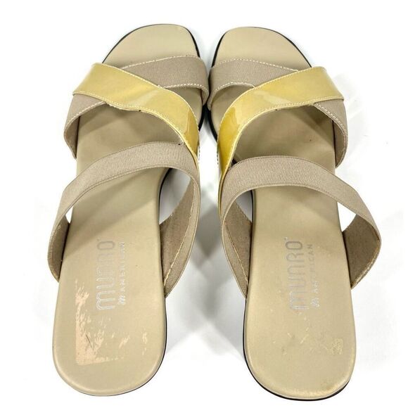 Munro Gold Beige Patent Criss Cross Slip On Stretch Sandals Block Women 8.5 - Picture 8 of 10